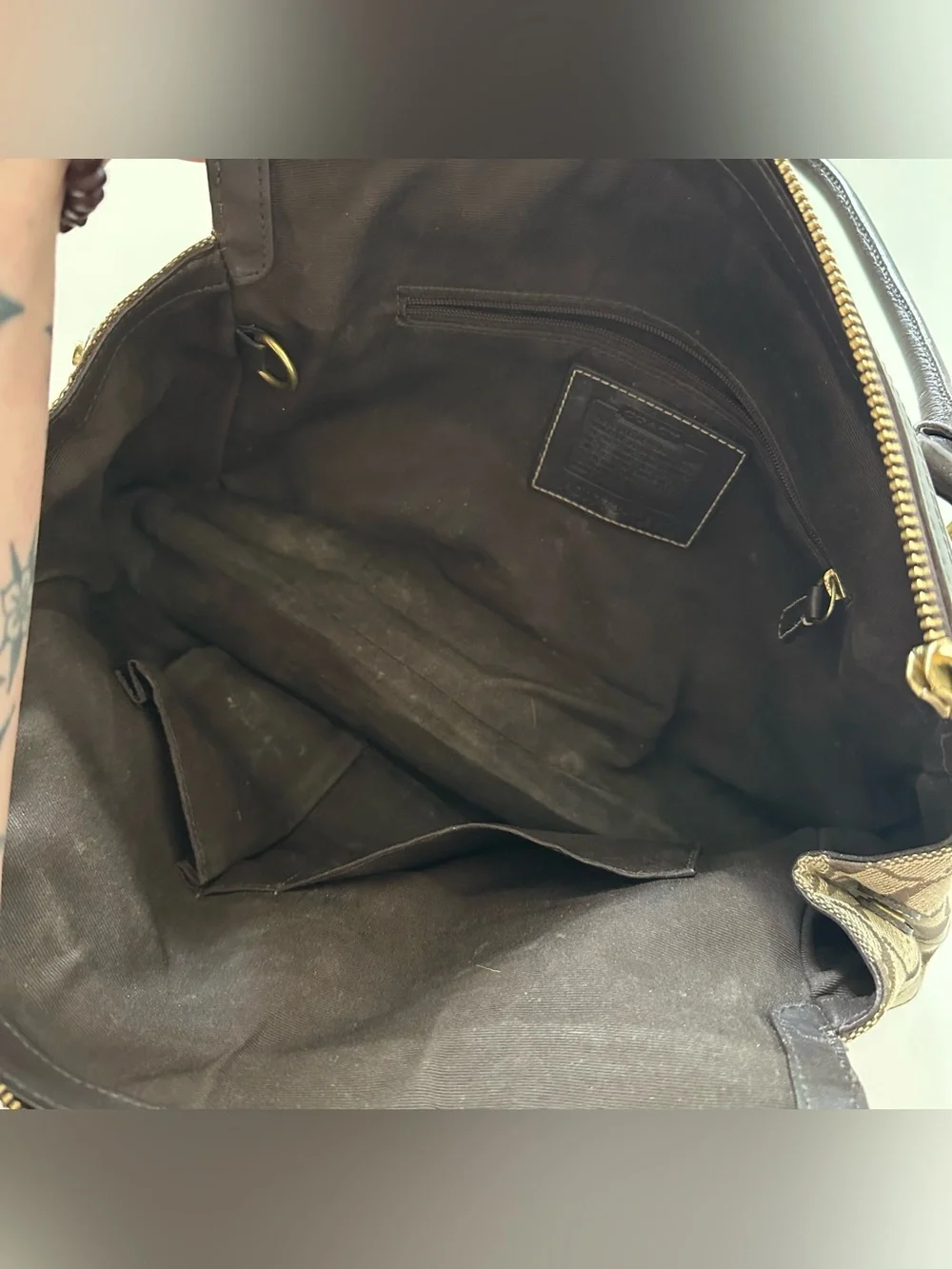 Vintage Y2K Coach Signature Hampton Satchel Shoulder Bag Turnlock Logo Tan - Picture 5 of 8